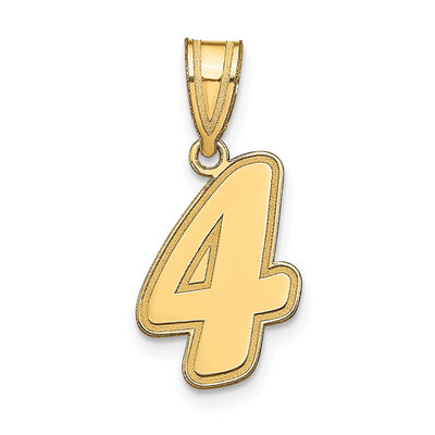 14K Brushed Border Script Number 4 Pendant