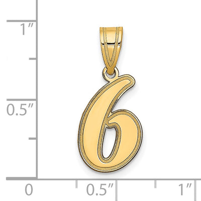 14K Brushed Border Script Number 6 Pendant