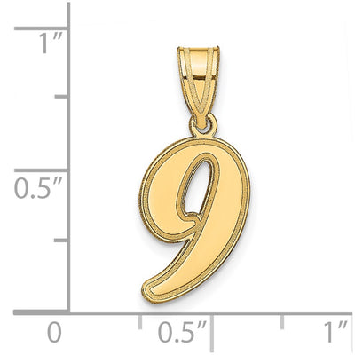 14K Brushed Border Script Number 9 Pendant