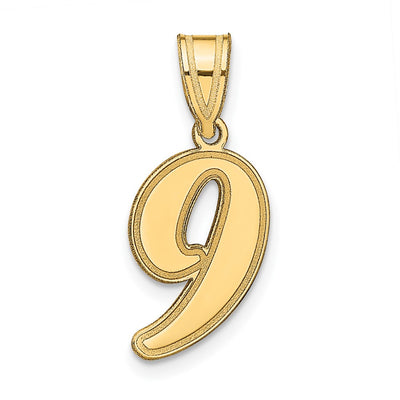 14K Brushed Border Script Number 9 Pendant