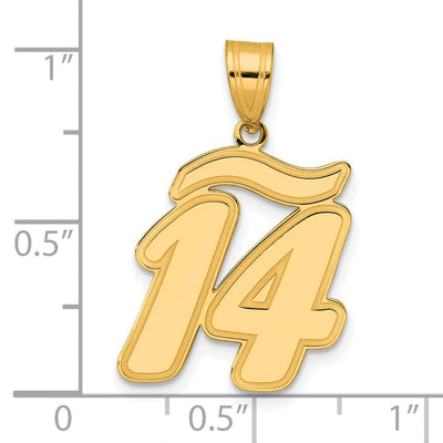 14K Brushed Border Script Number 14 Pendant