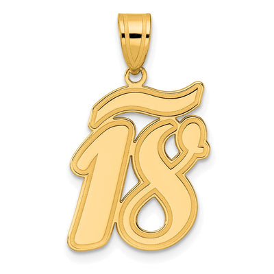 14K Brushed Border Script Number 18 Pendant