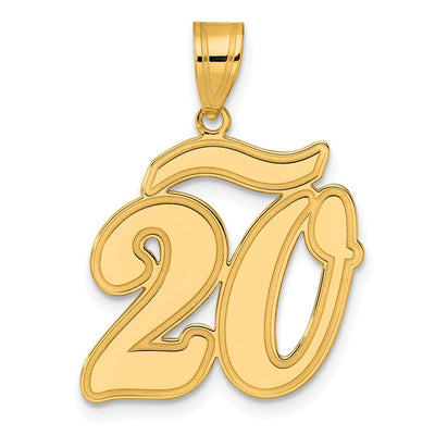 14K Brushed Border Script Number 20 Pendant