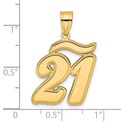 14K Brushed Border Script Number 21 Pendant