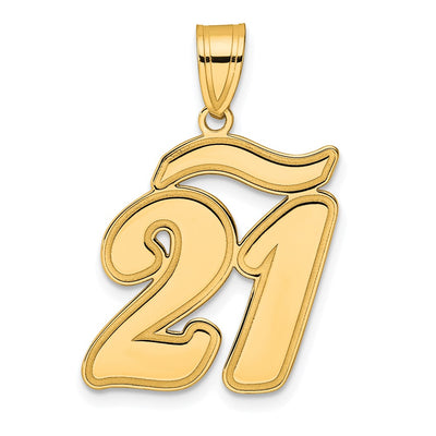14K Brushed Border Script Number 21 Pendant