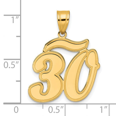 14K Brushed Border Script Number 30 Pendant