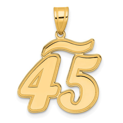14K Brushed Border Script Number 45 Pendant