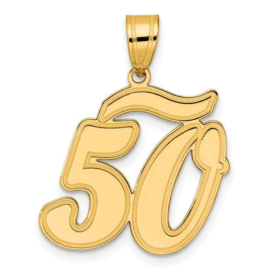 14K Brushed Border Script Number 50 Pendant
