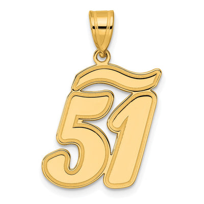 14K Brushed Border Script Number 51 Pendant