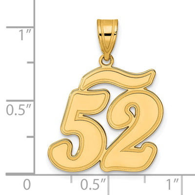 14K Brushed Border Script Number 52 Pendant