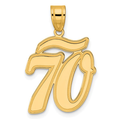 14K Brushed Border Script Number 70 Pendant