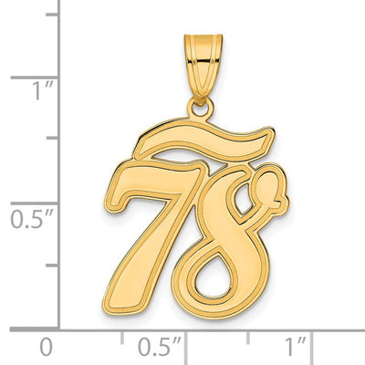14K Brushed Border Script Number 78 Pendant