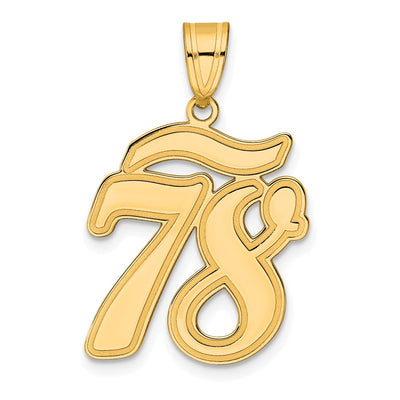 14K Brushed Border Script Number 78 Pendant
