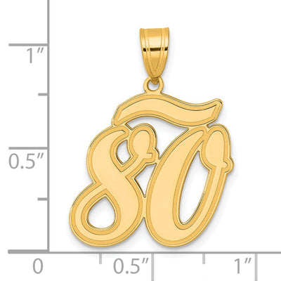14K Brushed Border Script Number 80 Pendant