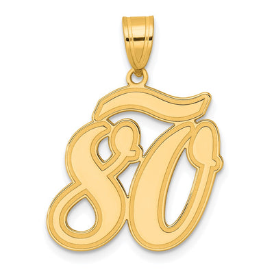 14K Brushed Border Script Number 80 Pendant
