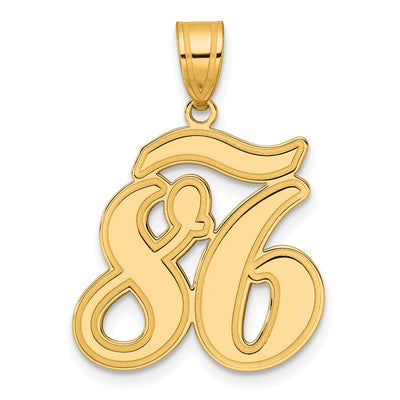 14K Brushed Border Script Number 86 Pendant
