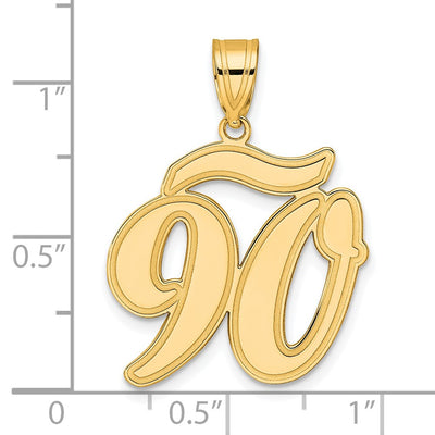 14K Brushed Border Script Number 90 Pendant