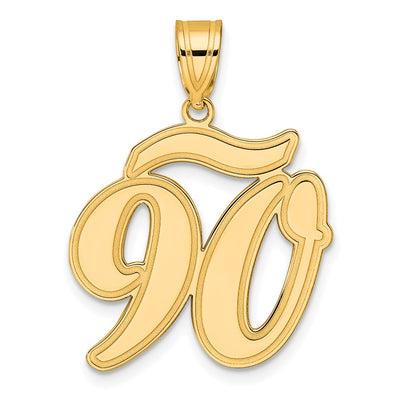 14K Brushed Border Script Number 90 Pendant