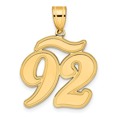 14K Brushed Border Script Number 92 Pendant