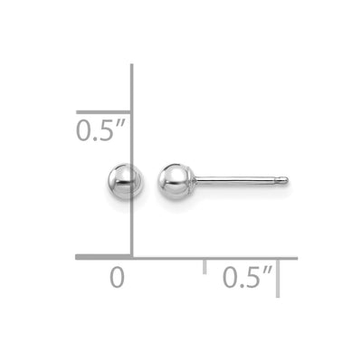 14K White Gold Madi K Polished Ball Post Earrings, 3 x 3mm