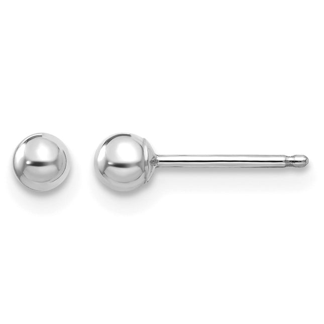 14k White Gold Madi K Polished Ball Post Earrings, 3 x 3mm