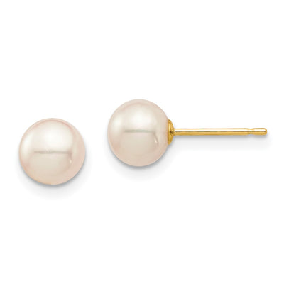 14K Madi K White Round Freshwater Cultured Pearl Post Earrings with Silicone Backs