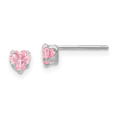 14K White Gold Madi K Pink CZ Heart Earrings