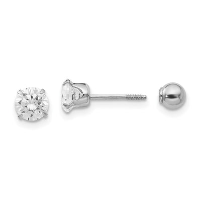 14K Madi K White Gold CZ and Ball Reversible Screwback Earrings