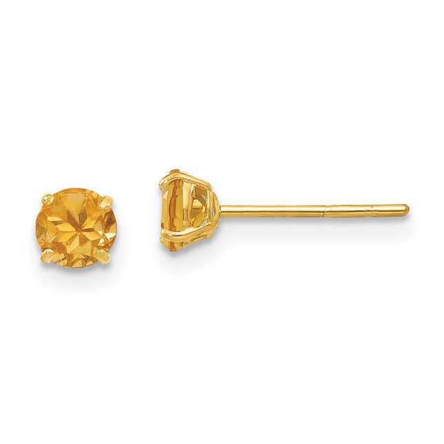 14k Madi K Round Citrine Post Earrings, 4 x 4mm