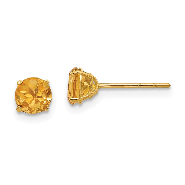 14k Madi K Round Citrine Post Earrings, 5 x 5mm