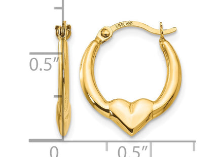 14K gold heart hoop earrings, further view