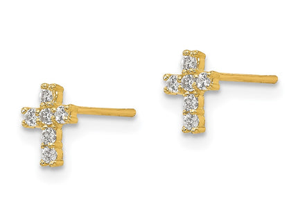 14K gold cubic zirconia cross earrings, alternate view