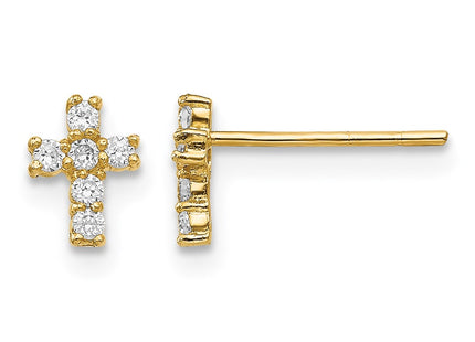14K gold cubic zirconia cross earrings