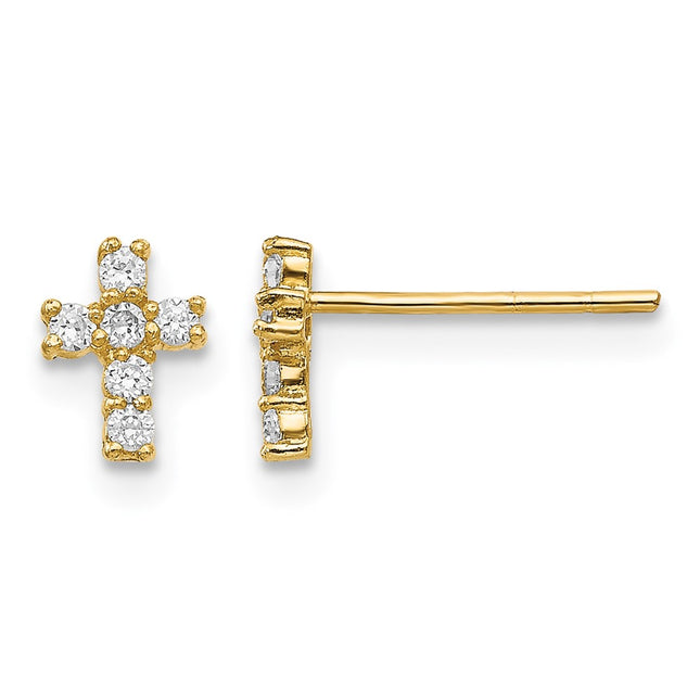 14k Madi K Polished CZ Cross Post Earrings, 6 x 5mm