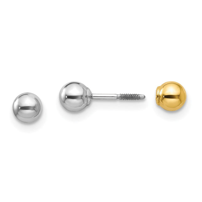 14k Two-tone Madi K Reversible Ball Earrings, 4 x 4mm