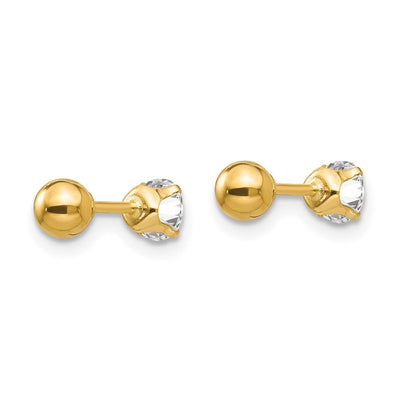 14K Madi K Polished Reversible CZ & Ball Earrings, 4 x 4mm
