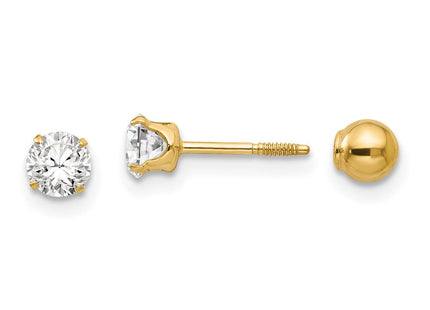 14k Madi K Polished Reversible CZ & Ball Earrings (Style SE269)