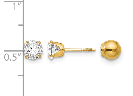 14k Madi K Polished Reversible CZ & Ball Earrings, 5 x 5mm