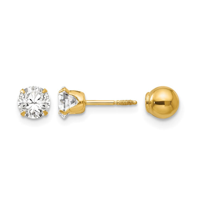 14k Madi K Polished Reversible CZ & Ball Earrings, 5 x 5mm