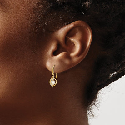 14K White Freshwater Cultured Pearl CZ Cage Dangle Earrings