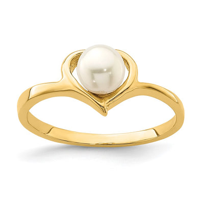 14K gold pearl heart ring