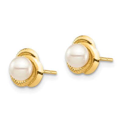 14K Madi K White Button Freshwater Cultured Pearl Post Earrings with Silicone Backs, 7.28 x 7.62mm