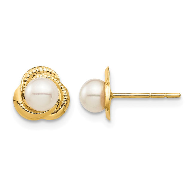 14k Madi K 4- White Button Freshwater Cultured Pearl Post Earrings with Silicone Backs, 7.28 x 7.62mm