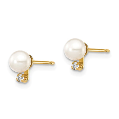 14K Madi K White Round Freshwater Cultured Pearls and CZ Post Earrings
