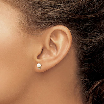 14K Madi K White Round Freshwater Cultured Pearls and CZ Post Earrings