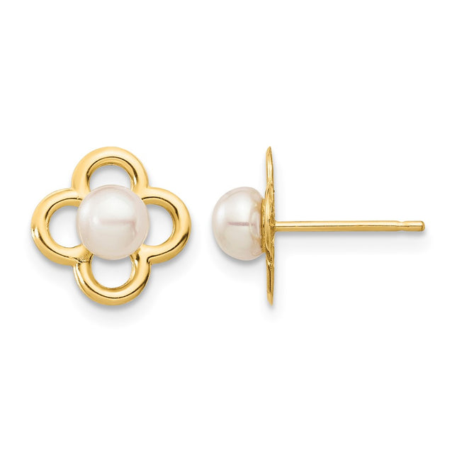14k Madi K 4- White Button Freshwater Cultured Pearl Post Earrings with Silicone Backs, 8.1 x 8.1mm