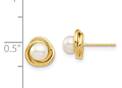 14k Madi K 4- White Button Freshwater Cultured Pearl Post Earrings with Silicone Backs (Style SE2963)