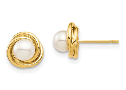 14k Madi K 4- White Button Freshwater Cultured Pearl Post Earrings with Silicone Backs (Style SE2963)