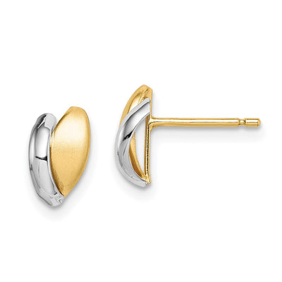 14K w/Rhodium Madi K Satin Leaf Post Earrings