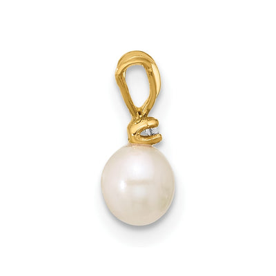 14K Madi K White Near-Round Freshwater Cultured Pearl and CZ Pendant